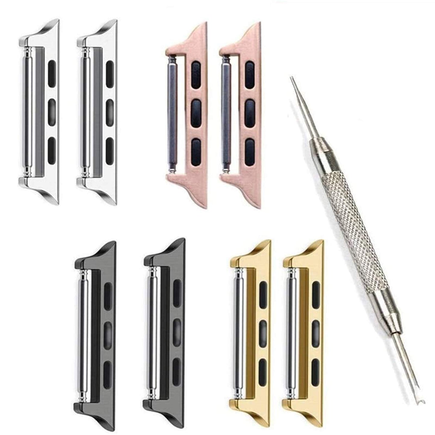 Spring Bar Watch strap connector Stainless Steel Adapter Replaceable Metal Connection with Replacement Tool Compatible with Apple Watch Band 42mm(Series 3 2 1) 44mm 45mm 46mm 49mm