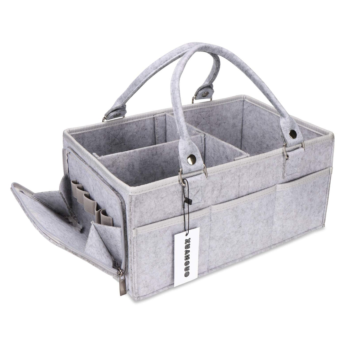 XUANGUO Baby Diaper Caddy Organizer with Handle - Gender Neutral Nursery Storage Bin Basket - Portable Tote Bag - Car Organizer - Newborn Essentials - Grey