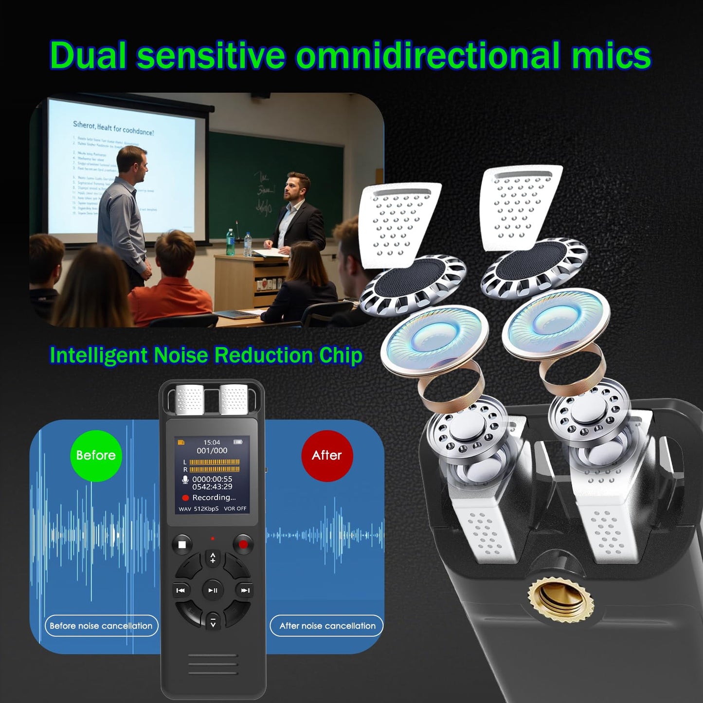 128GB Digital Voice Activated Recorder for Lectures&Meetings,Phone Connected via OTG,9280 Hours Audio Recorder with Tripod Stand,Recording Device with Playback,MP3 Player,Password,Variable Speed