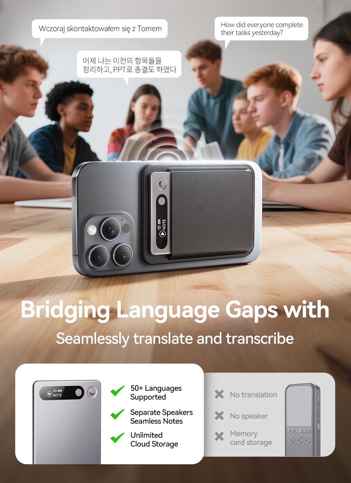 AI Voice Recorder with App Control, Advanced AI Technology for Transcription & Summarization, 64GB Memory, Magnetic Case, Supports 50 Languages – Audio Recorder for Lectures, Meetings, Interviews