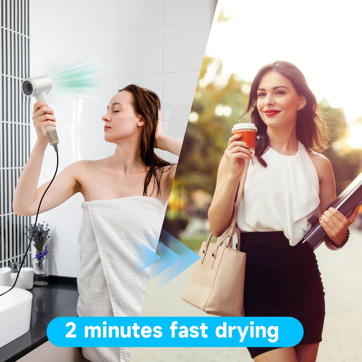 Professional high Speed Hair Dryer, Lightweight Travel Fast Blow Dry, Low Noise, Quiet Fast Blow Dry, with Magnetic Nozzle, Suitable for Home Travel.