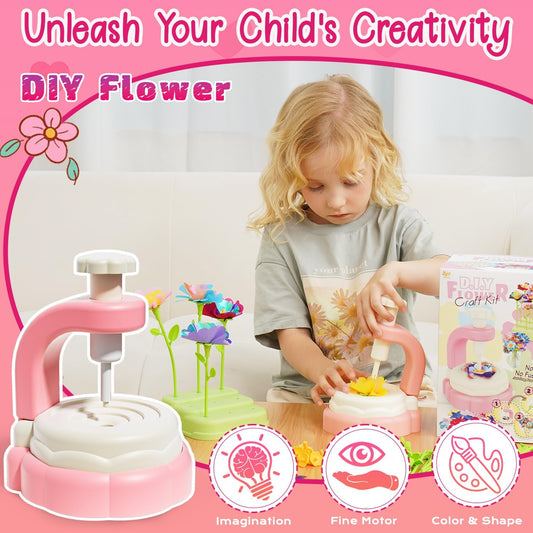 Kraxify DIY Flowers Bouquet Craft Kits for Kids Ages 4-8, No Glue Easy Fabric Flower Making Kit, Art & Craft Supplies Toys for Girl 4 5 6 7 Years Old, Birthday Gifts for 4 5 6 7 Year Old Girl