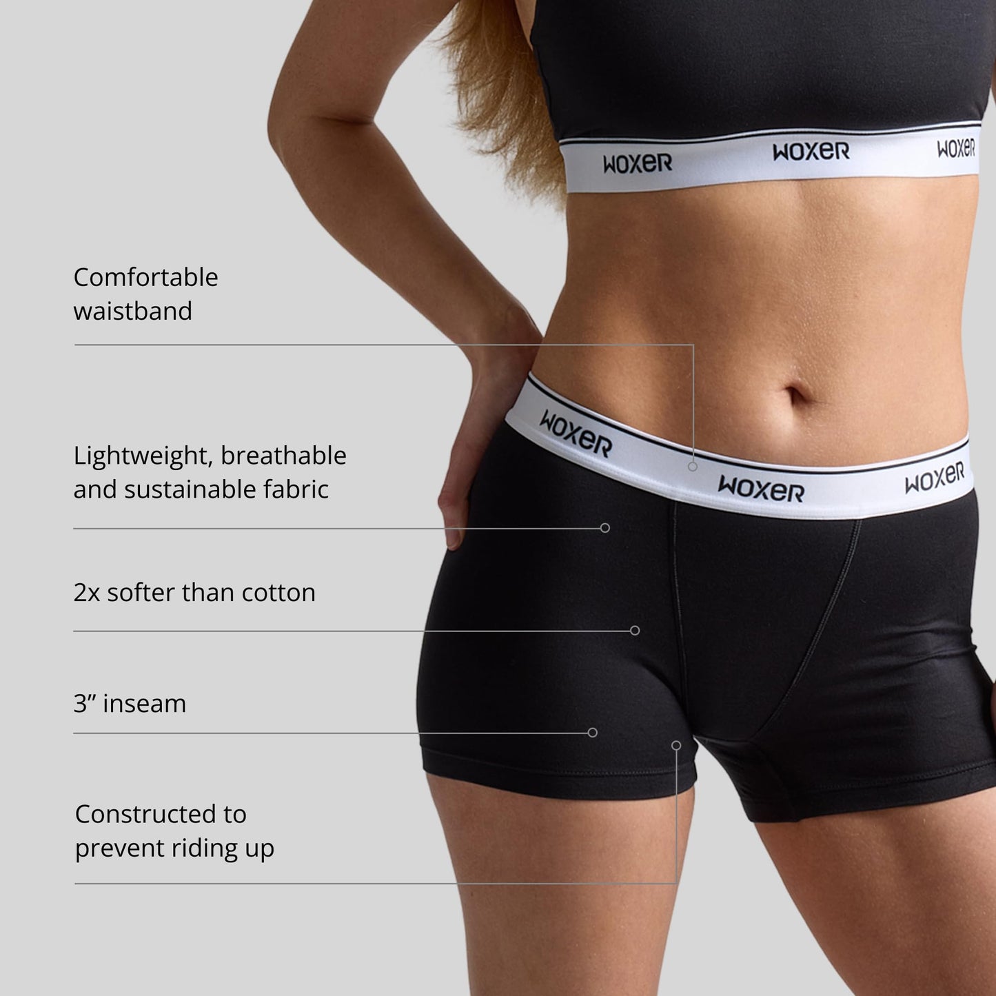 Woxer Womens Boxers - Star 3" Boy Shorts Underwear for Women - Boxers for Women Black