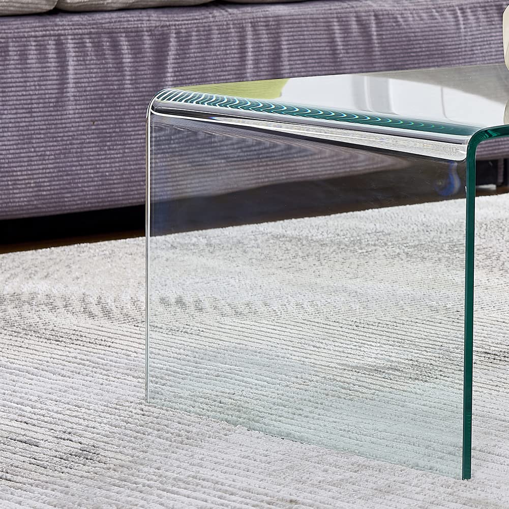 Premium Tempered Glass Coffee Table,Small Modern Clear Coffee Table for Living Room,Match Well with Rug (39.4x19.7x13.8)