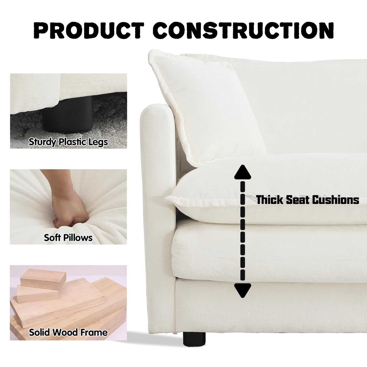 Nicbex Oversized Chaise Lounge Chair Indoor, Chenille Upholstery Cloud Sectional Sofa, Minimalist Modular Sleeper Couch Bed Including Single Club Armchair & Ottoman for Liviing Room Apartment Office