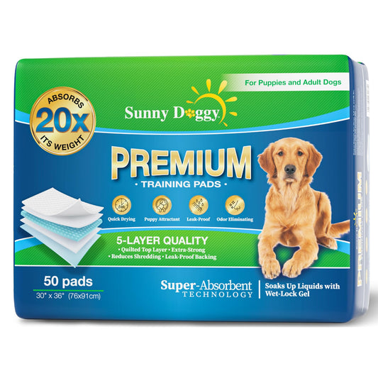 SUNNY DOGGY Pee Pads for Dogs Large 30”x 36”, 50 Count Puppy Pads Pet Training Pads Disposable Upgraded Odor Control, Potty Pads Absorbent