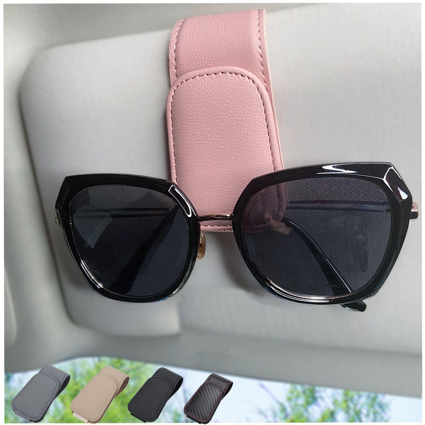Magnetic Leather Sunglass Holder for Car, Sunglasses Clip for Car Visor, Auto Interior Accessories Universal for Different Size Eyeglasses (Black)