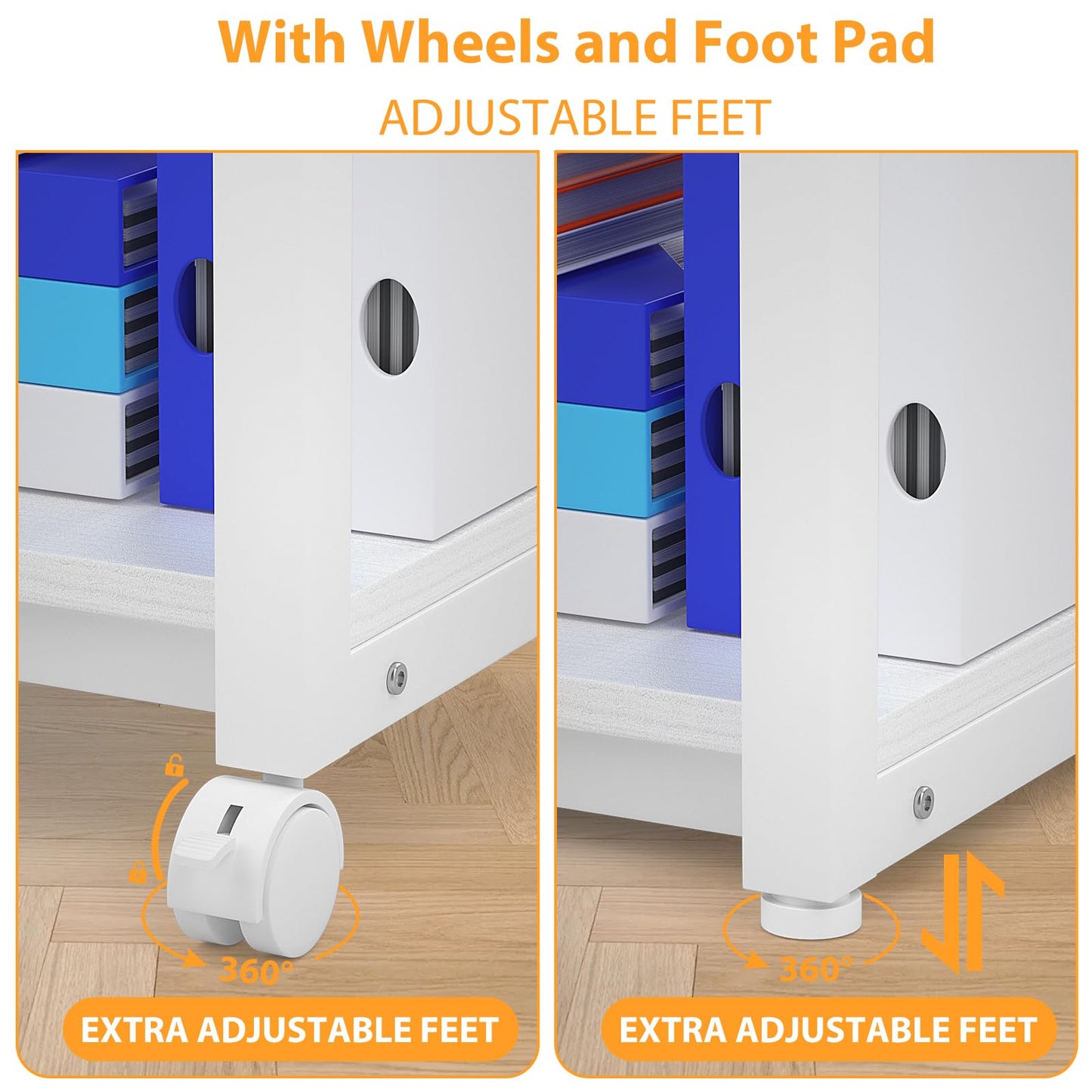 ITHWIU Under Desk Printer Stand, 2-Tier 19.5''x 16''x 22'' Rolling Printer Stand Storage Shelves for Printer, Scanner, Fax Machine, Files, Books with Anti-Skid Feet for Home, Office, White