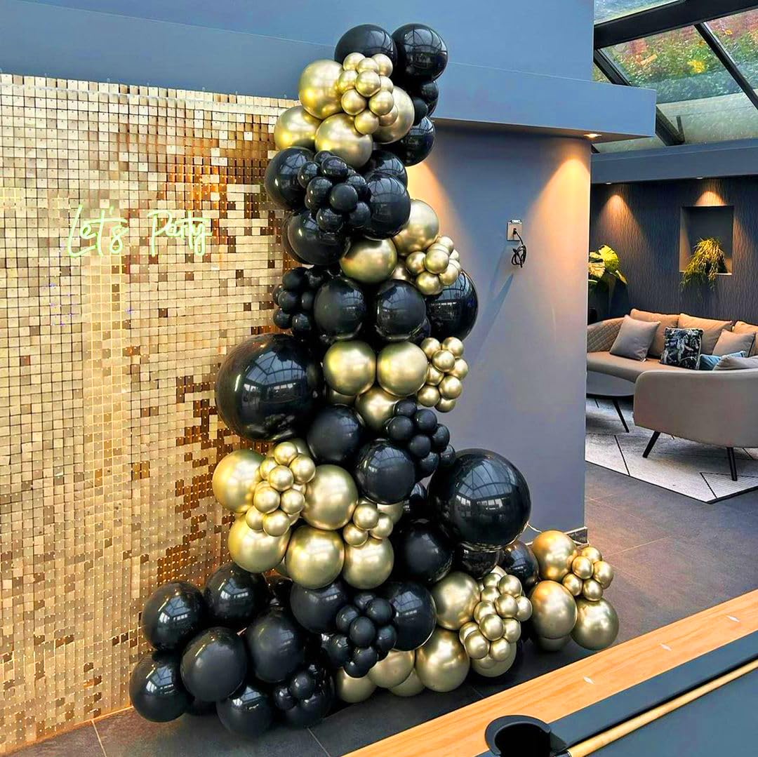 Black and Metallic Gold Balloons, 50PCS 12 Inch Black and Gold Confetti Balloon Party Decorations for Birthday,Graduation,New Years,Wedding,Engagement Party Decorations
