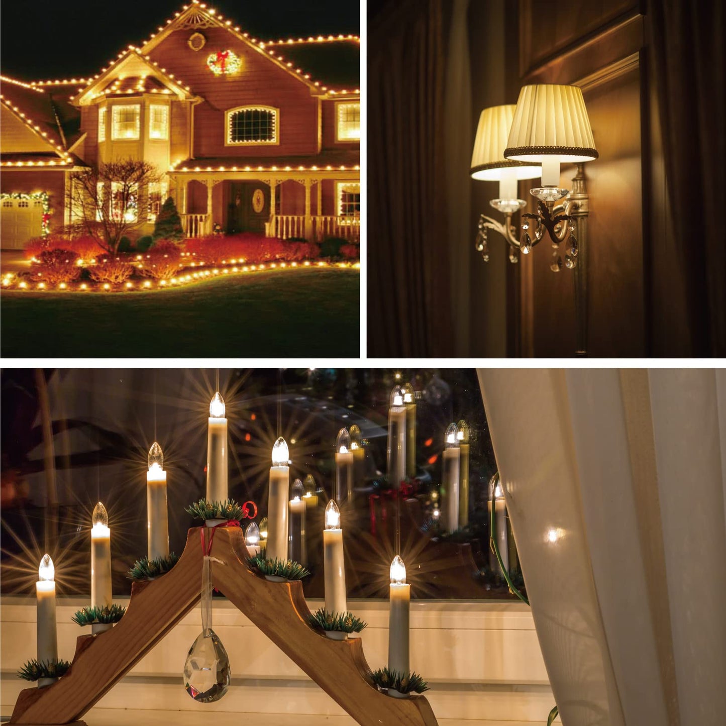 Meconard C7 LED Replacement Christmas Light Bulbs, C7 Shatterproof LED Bulbs for Christmas Indoor Outdoor String Lights, E12 Candelabra Base, Commercial Grade Holiday Bulbs, Warm White, 25 Pack