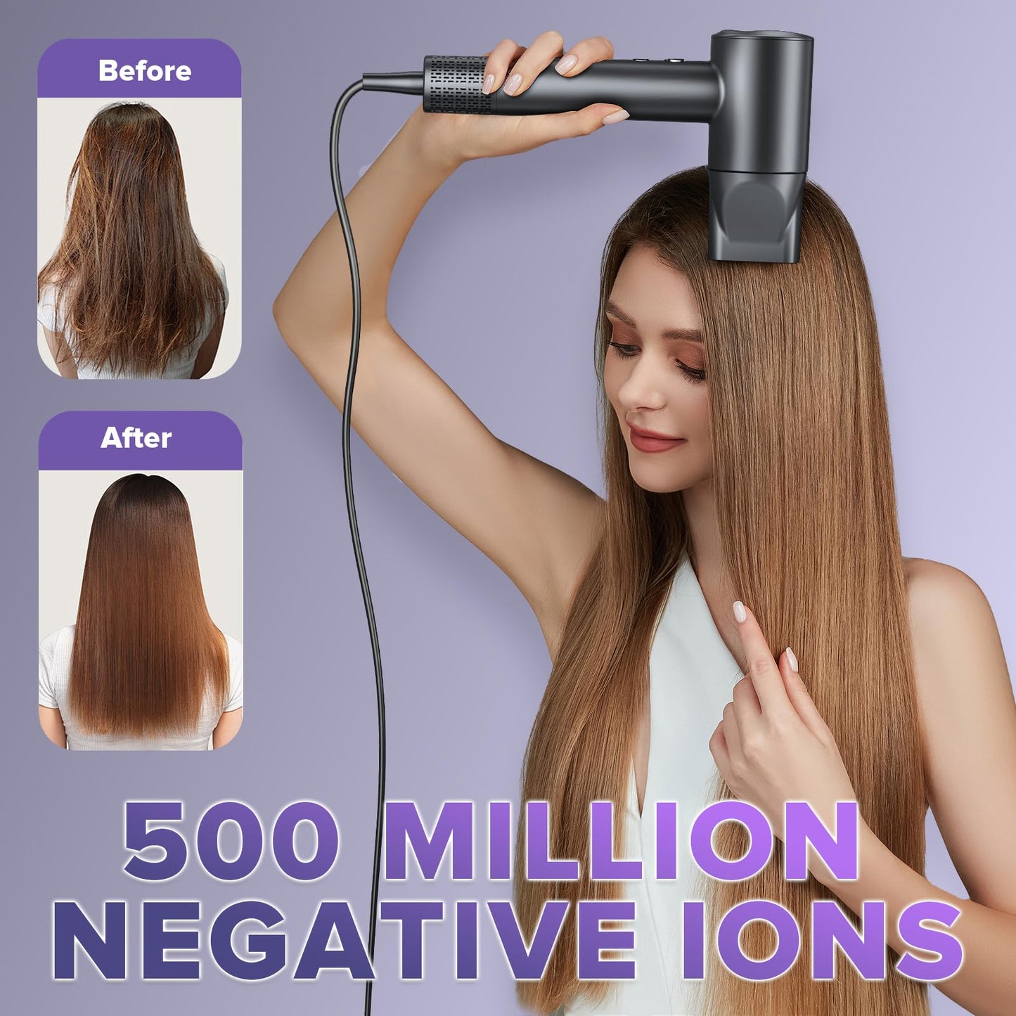 Hair Dryer, 160000 RPM Ionic Hair Dryer Portable Lightweight Blow Dryer with 500 Million Negative Ions, Fast-Drying, Lightweight and Quiet with Diffuser & Nozzle, Perfect for Home and Travel-Black