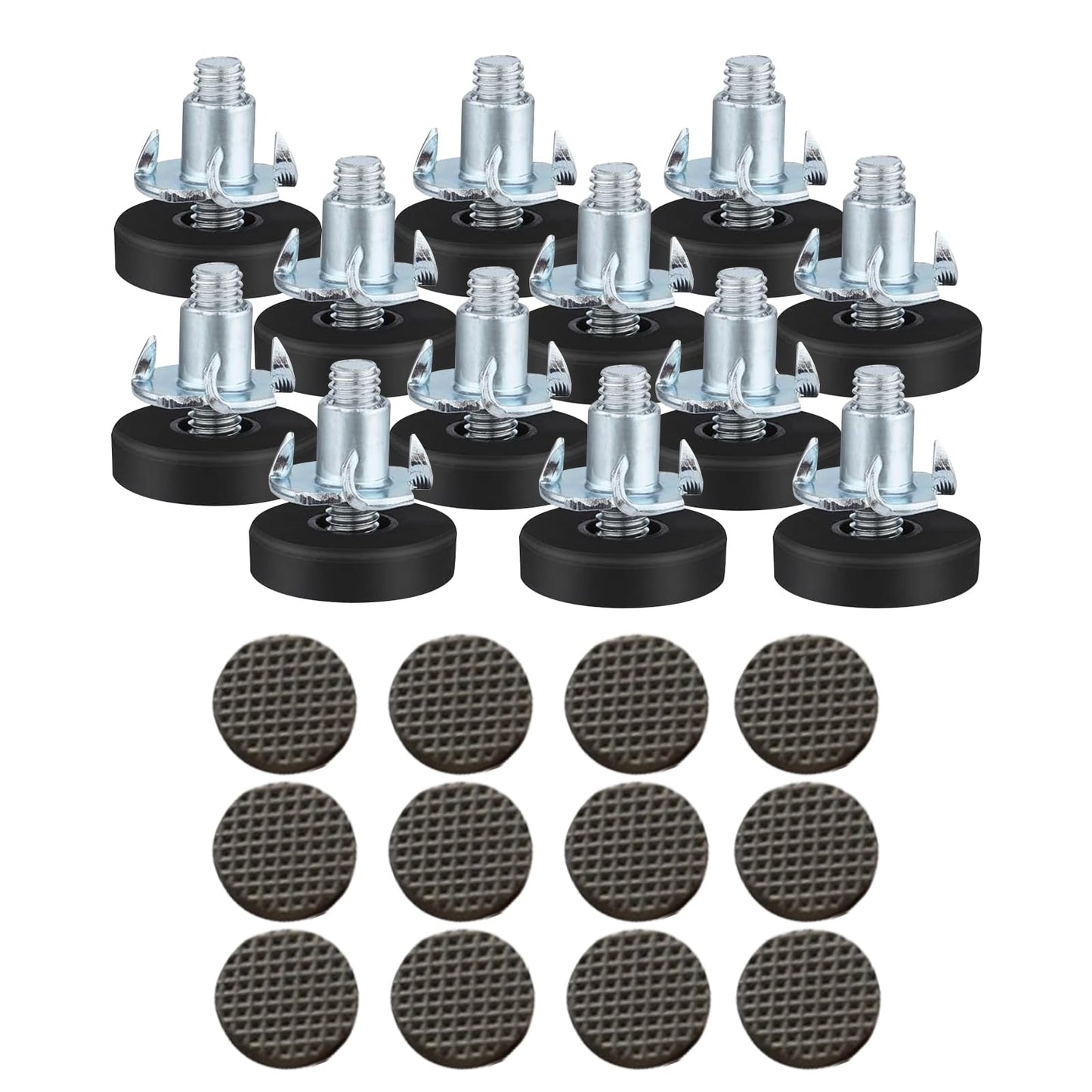 Premium Table Leveling Shims for Home Improvement & DIY - Non-Slip Rubber Texture,1/4 Inch Threaded Leveling Feet with T-Nuts, Sturdy Adjustable Levelers for Doors, Tables, Cabinets（12 Sets）