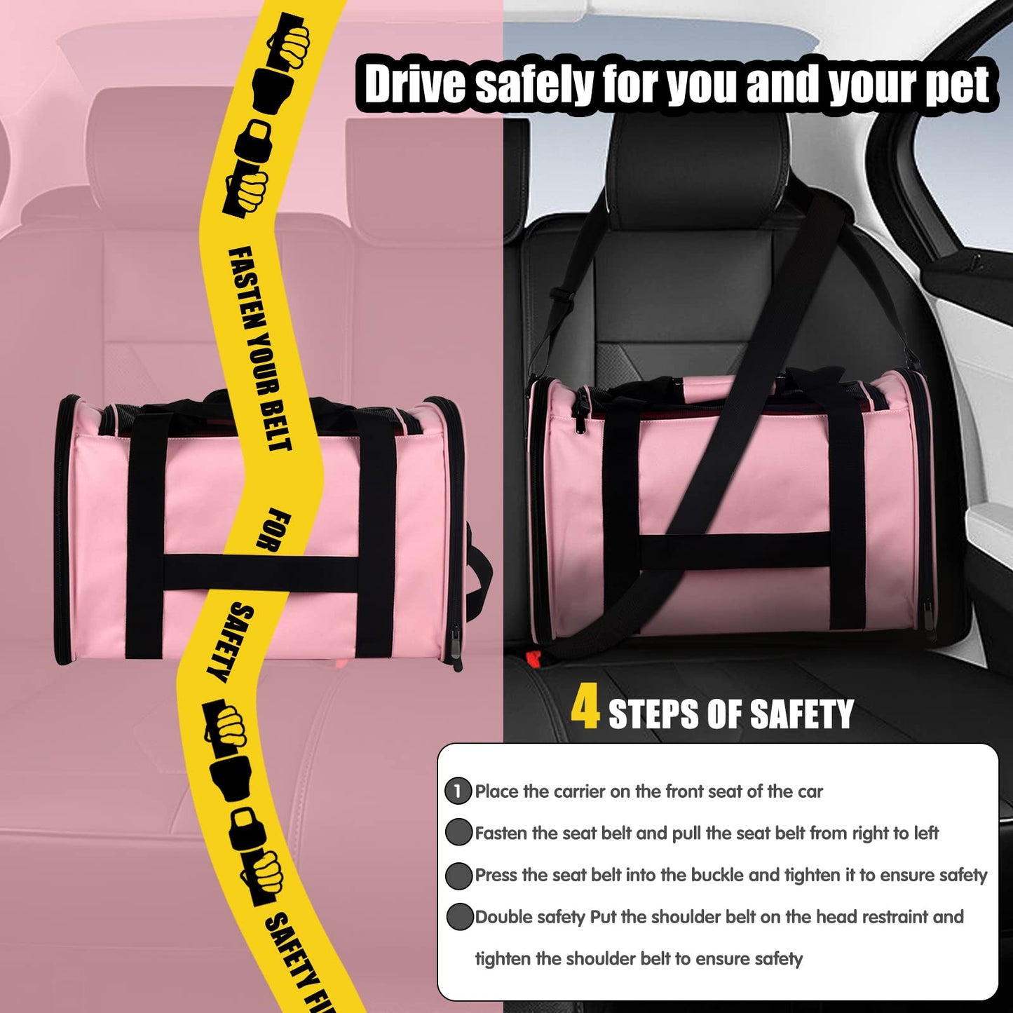 Cat Carrying Case - Pet Carrier Airline Approved, Protable and Breathable Pet Travel Carrier Removable Fleece Pad, Collapsible Cat Carrier Dog Carrier for Medium Cats Small Cats Dogs (Medium, Pink)