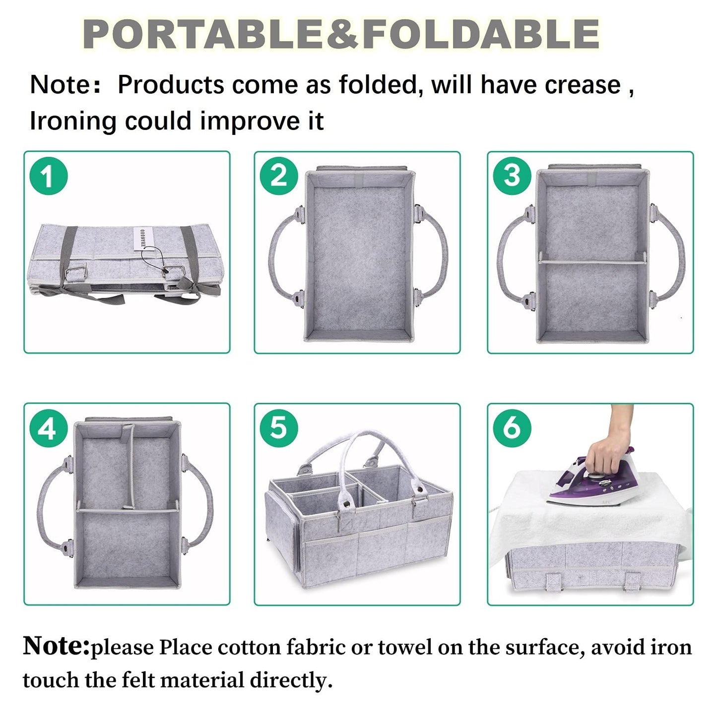 XUANGUO Baby Diaper Caddy Organizer with Handle - Gender Neutral Nursery Storage Bin Basket - Portable Tote Bag - Car Organizer - Newborn Essentials - Grey