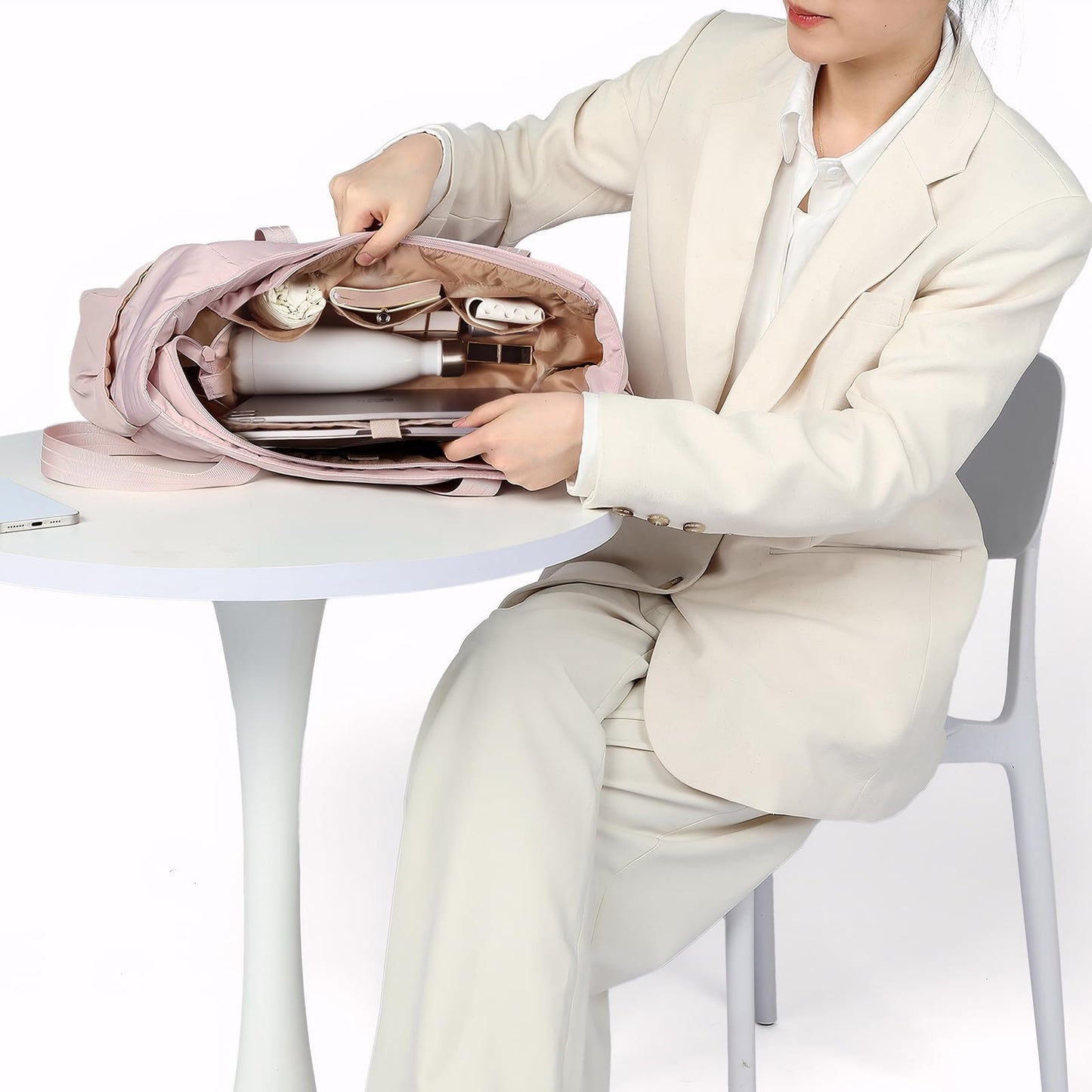 NISHEL Travel Puffy Tote Bag For Women, Ultra-Lightweight Large Tote Purse For Office Day And a Short Weekend Getaway, Pink