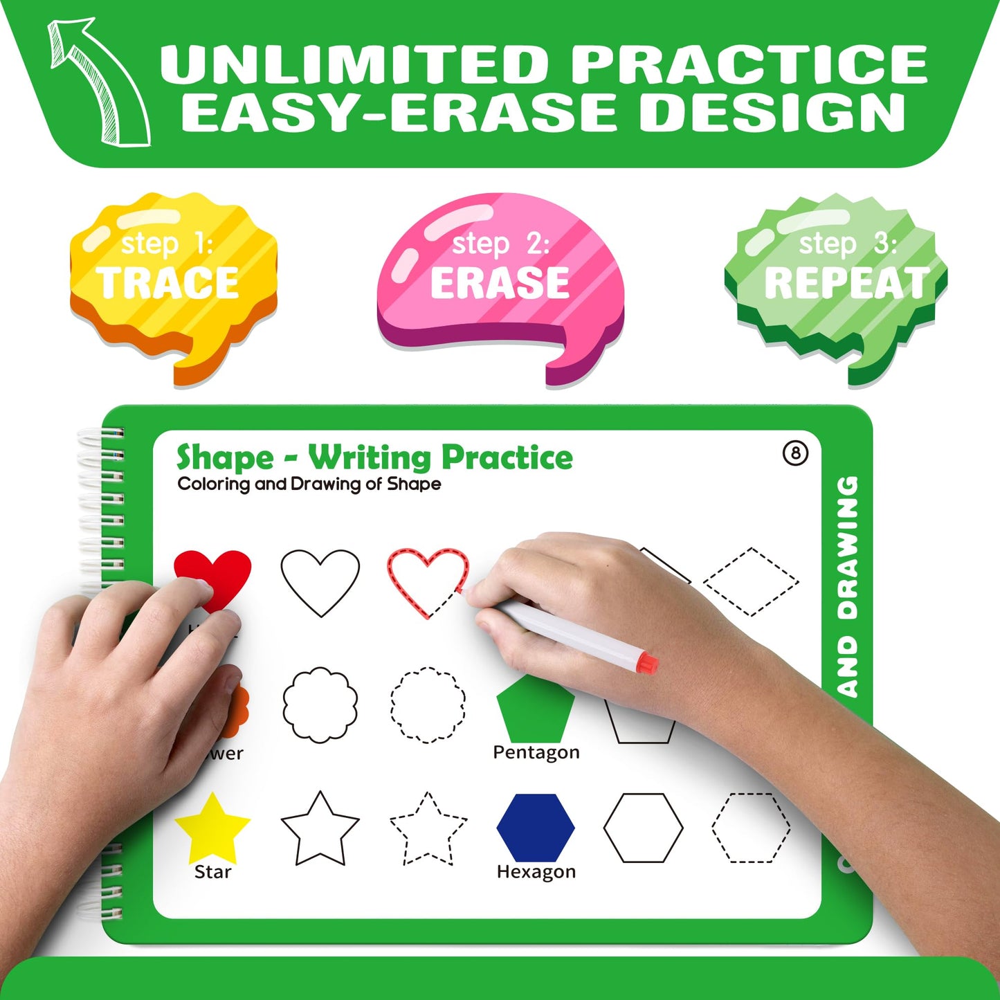 iHarPro Preschool Learning Activities - 52 Pages Handwriting Practice Tracing Books for Kids, Montessori Toys Kindergarten Educational Workbooks Age 3-6, with 12 Dry Erase Markers