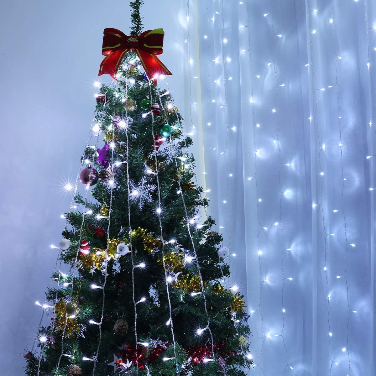 Lighting EVER Curtain Lights Cool White, 306 LED Plug in Hanging Fairy String Light for Bedroom Wall, Indoor Outdoor Backdrop Lighting for Wedding Party Patio (10x10ft, 18 Strings 6.9" Apart)