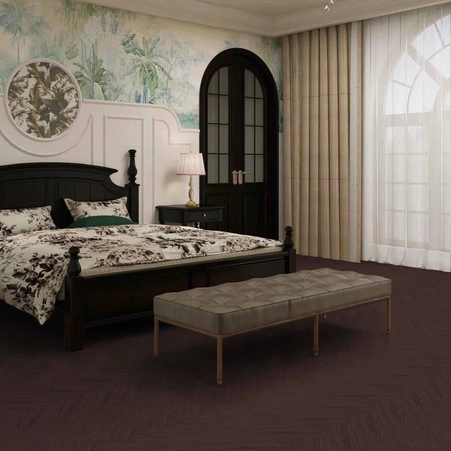 Elffloor Peel and Stick Flooring,Vinyl Flooring Waterproof,Wood Grain Look Self Adhesive Floor Stickers for Kitchen, Bathroom, Bedroom, 35.4in ×5.9in, 10 Pcs