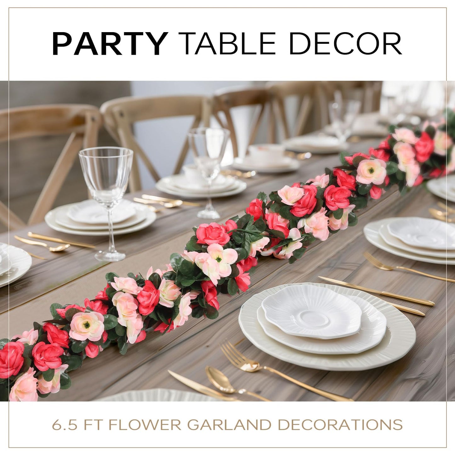 Miracliy 5Pcs 41FT Pink Flower Garland Artificial Rose Arch Vines Fake Spring Floral Garland for Flower Wall Backdrop Wedding Mothers Day Garden Tea Party Decoration