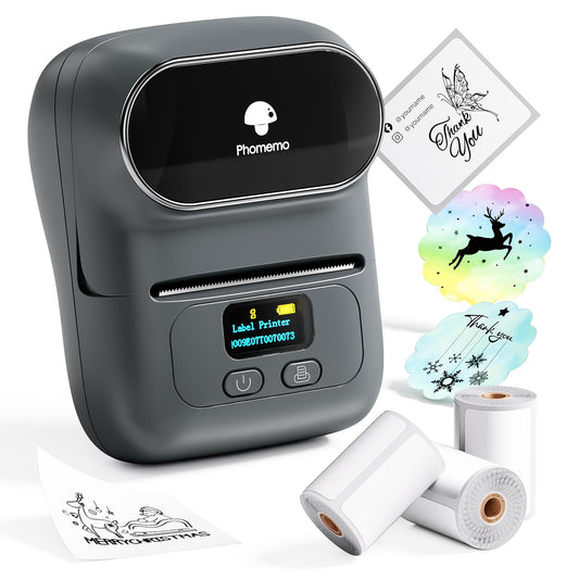 Phomemo M110 Label Makers - Barcode Label Printer Bluetooth Label Maker Portable Thermal Printer for Small Business, Address, Barcode, Logo, Clothing, Mailing, Sticker Printers for Phones & PC, Black