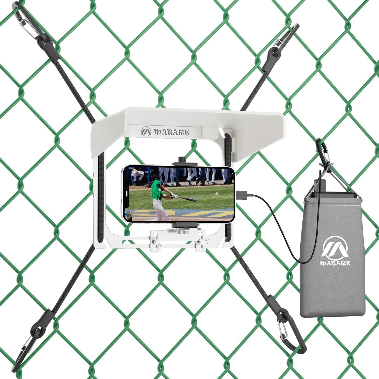 Cell Phone Fence Mount with Shade, Mounting Kit for Gamechanger for iPhone, Mevo Start, Phones, GoPro and Other Action Cameras, for Recording Baseball,Softball and Tennis Games(Mini Plus)