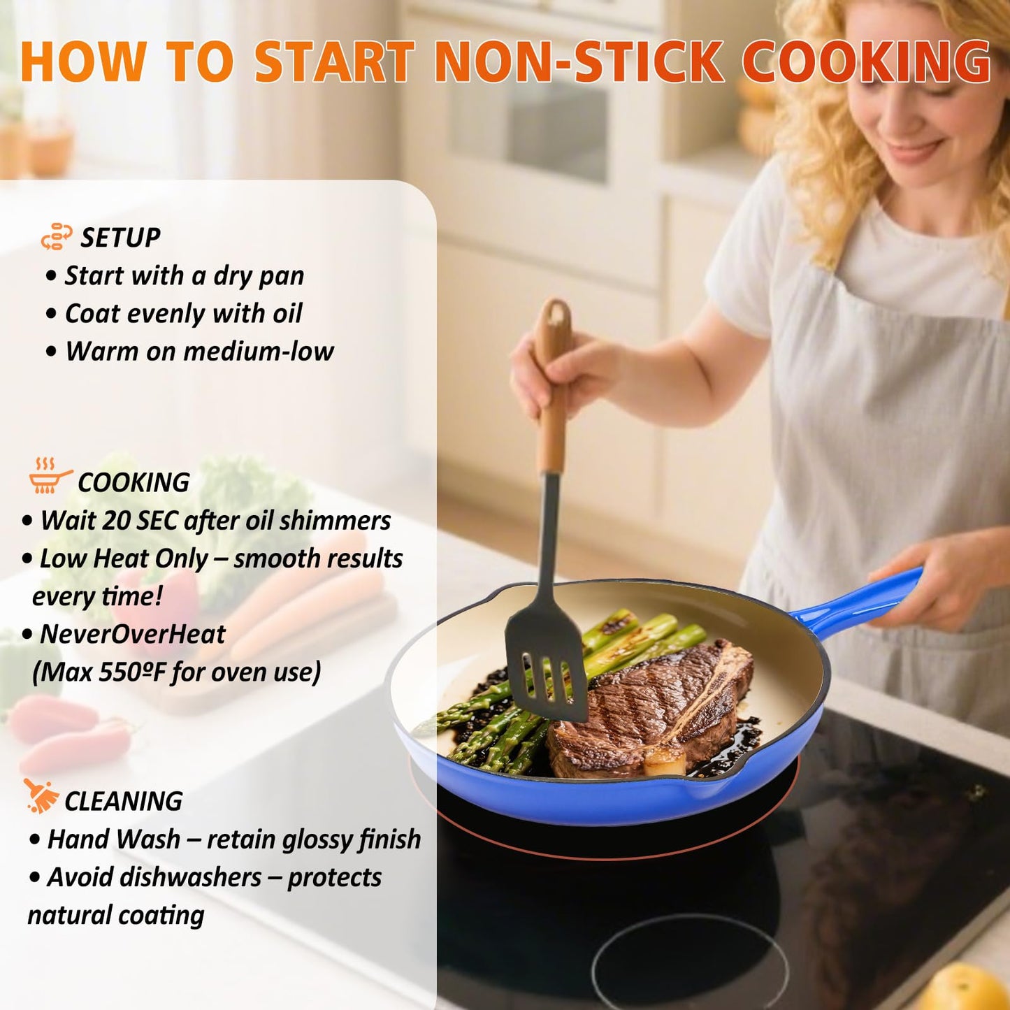 Hisencn 7-Piece Enameled Cast Iron Cookware Set-Dutch Ovens, Skillet & Saucepan with Lids- Ceramic Coated, Heavy Duty, Gas/Induction Compatible, Oven Safe to 550°F, PFOA-Free, Cobalt Blue