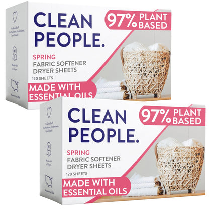 The Clean People Fabric Softener Sheets - Dryer Sheets - Softens & Removes Static Cling - Vegan Laundry Softener With Essential Oils - Fresh Scent, 120 Pack