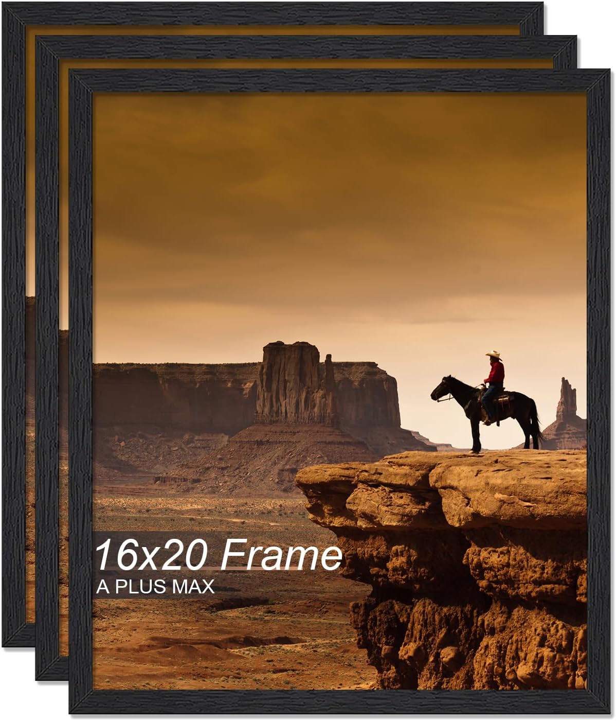 A PLUS MAX 5x7 Picture Frame Set of 6, Engineered Wood Frame Display Photo 4x6 with Mat or 5 x 7 without Mat, 5by7 Frame with Black Wood Grain for Wall - 6 Pack/Black/5"x7"