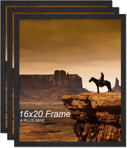 A PLUS MAX 5x7 Picture Frame Set of 6, Engineered Wood Frame Display Photo 4x6 with Mat or 5 x 7 without Mat, 5by7 Frame with Black Wood Grain for Wall - 6 Pack/Black/5"x7"