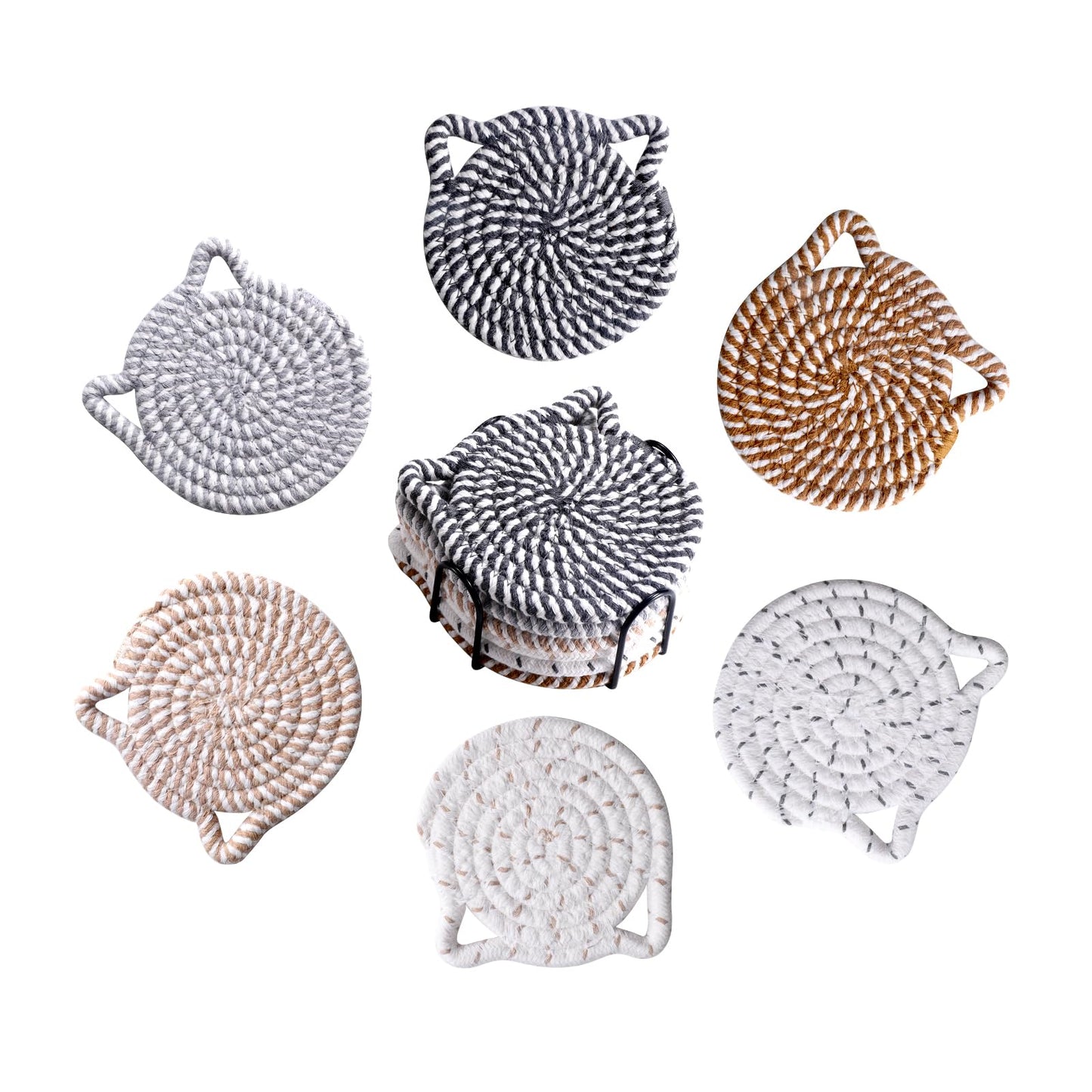Adorable Cat Decor Drink Coasters: Set of 6 Cotton Coasters for Lovers, Funny and Novelty Office Supplies, Housewarming Gift, Gray