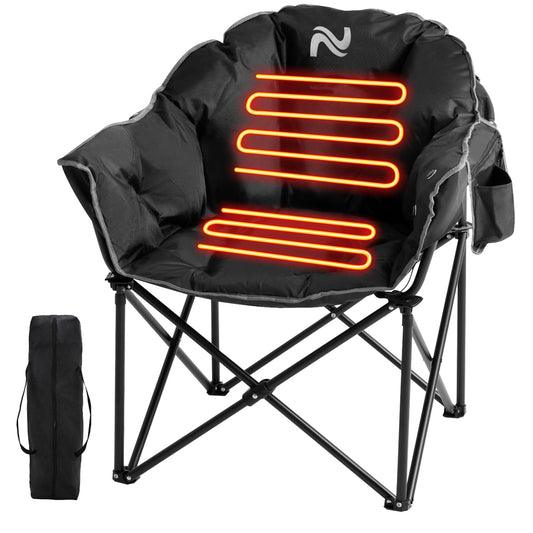 MOPHOTO Heated Camping Chair, Portable Heated Camping Chairs Outdoor, Padded Oversized Heated Folding Chairs Outdoor Sports, Heating Lawn Chair Patio Lounge Chairs for Adults