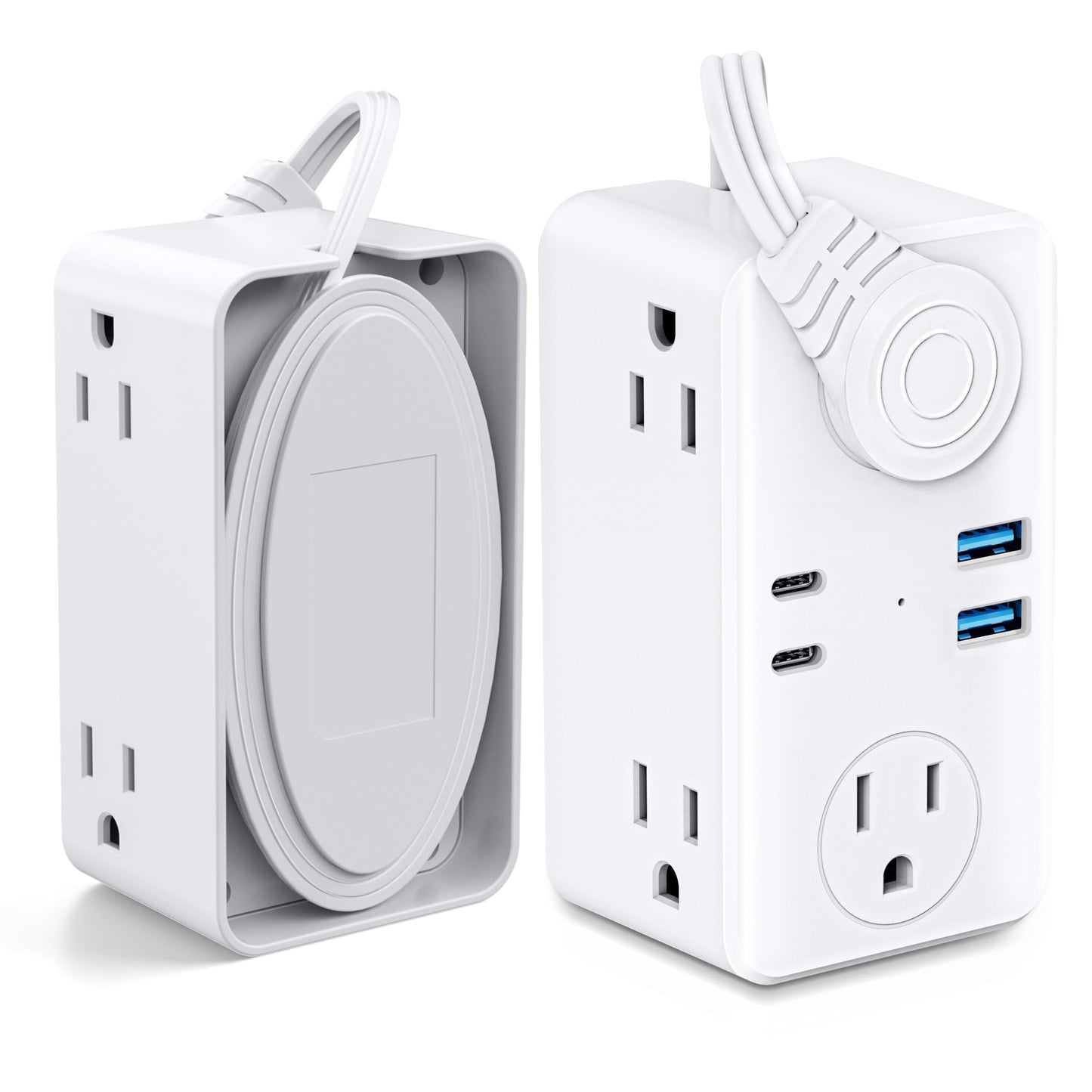 Flat Extension Cord with Outlet Cover, Olcorife Flat Plug Power Strip with 6 Outlets and 3 USB Ports, 2000 Joules Surge Protector, 5 FT Cord Hidden Outlet Extender for Tight Spaces