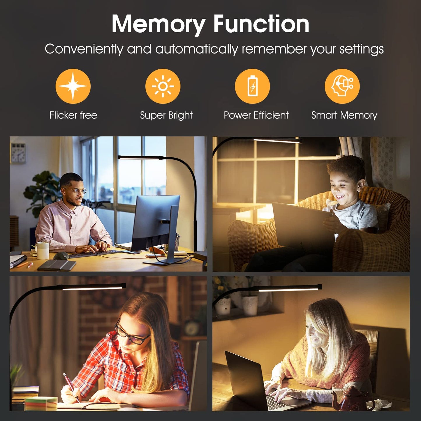 Voncerus LED Desk Lamp with Clamp, Eye-Caring Clip on Lights for Home Office, 3 Modes 10 Brightness, Long Flexible Gooseneck, Metal, Swing Arm Architect Task Table Lamps with USB Adapter, Black