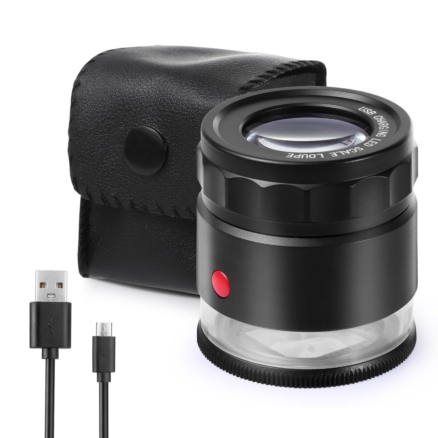 Amoper 30X Loupe Magnifier, USB Rechargeable 8 Lights Portable Eye Loupe Sewing Magnifying Glass for Watches, Jewelry, Coins, Currency, Stamps