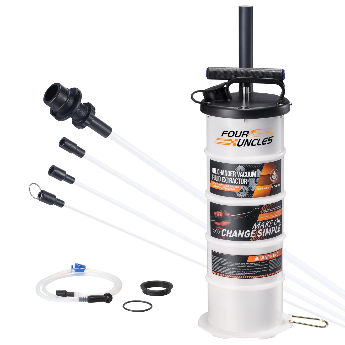 FOUR UNCLES 6.5L Oil Extractor - Pneumatic/Manual Vacumm Fluid Extractor with Pump Tank Remover & 4 Tubes for Oil Change and a Brake Bleeding Hose for Brake Fluid Change