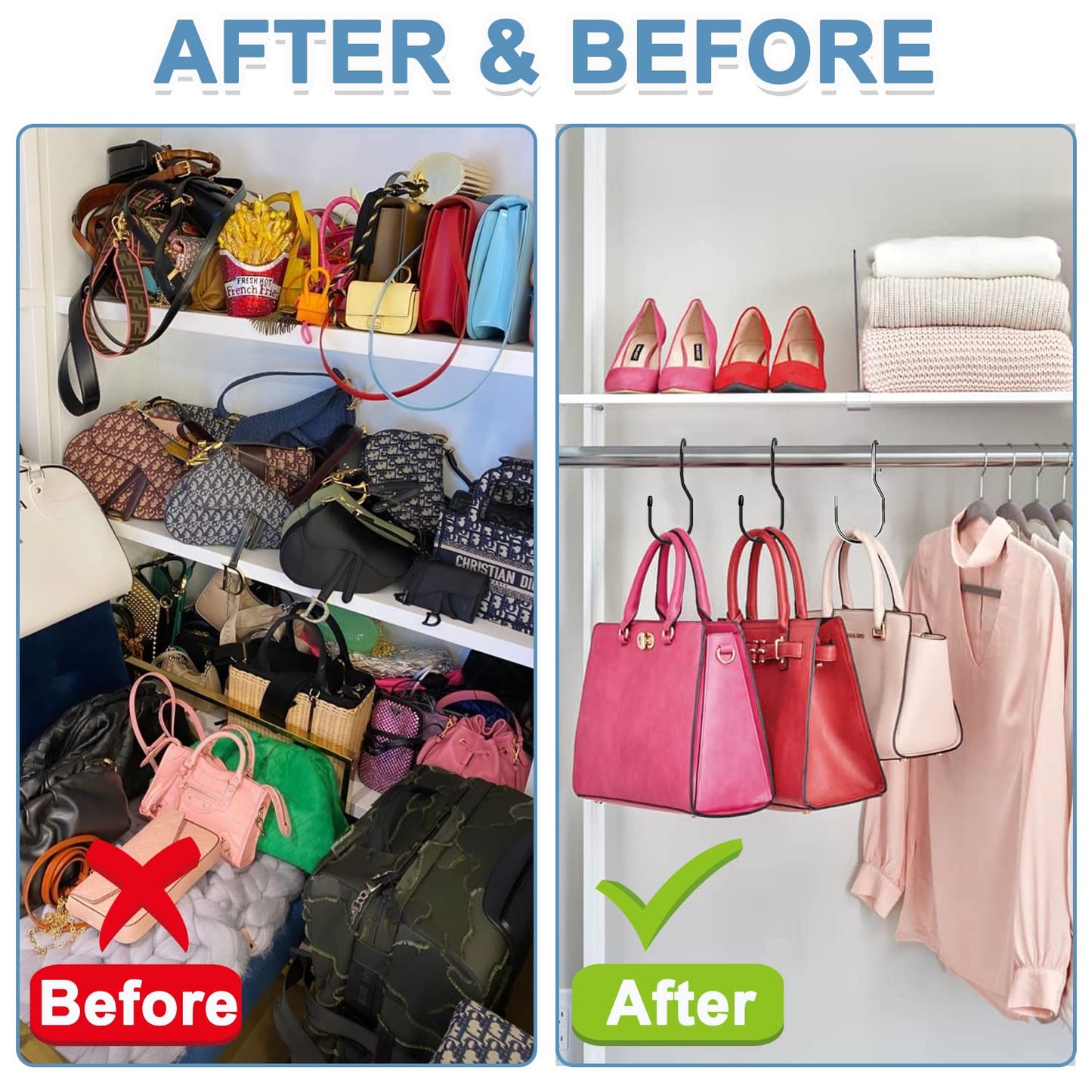 Purse Hanger for Closet, Unique Twist Design Bag Hanger Purse Hooks, 5 inch Large Size Closet Rod Hooks for Hanging Bags, Purses, Handbags, Belts, Scarves, Hats,Clothes, Pans and Pots (12 Pack Black)