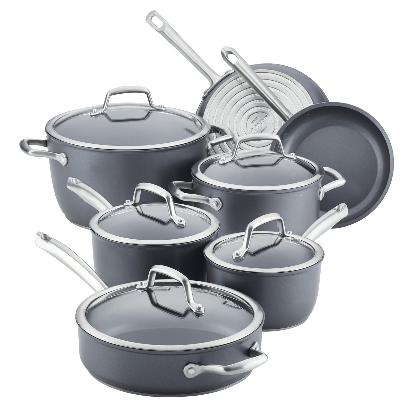 Anolon Accolade Forged Hard Anodized Nonstick Pots & Pans - Induction Cookware Set - 12 Piece - Moonstone Gray