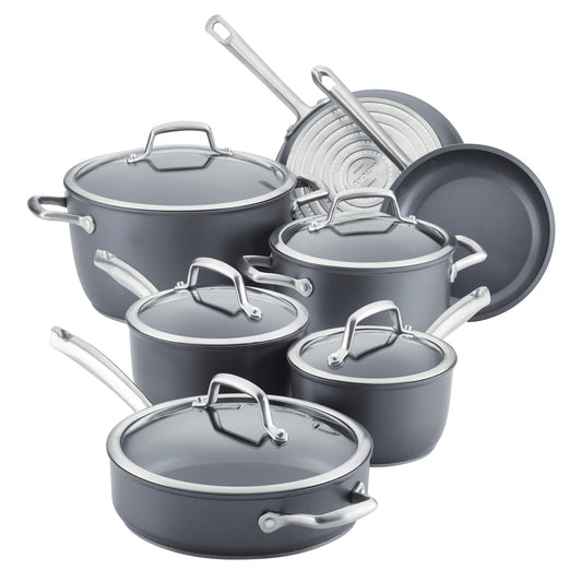 Anolon Accolade Forged Hard Anodized Nonstick Pots & Pans - Induction Cookware Set - 12 Piece - Moonstone Gray