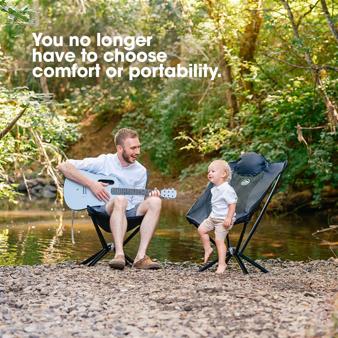 CLIQ EpiQ Outdoor Lounge Chair - Folding Camping Chairs Set Up in 15 Seconds - Lightweight Recliner Chair - Military Grade Frame Supports 400 Lbs Outdoor Adventures, Black