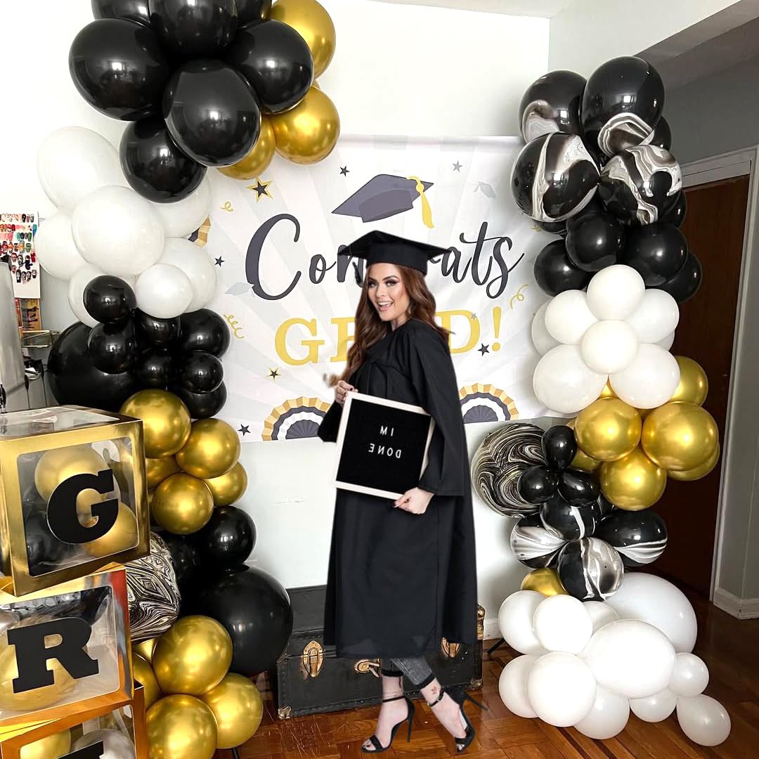 Black and Gold Balloons,50pcs 12 Inch Black White Gold Confetti Balloons Set,Black Gold Latex Balloons for Graduation Birthday Wedding Anniversary Party Decorations