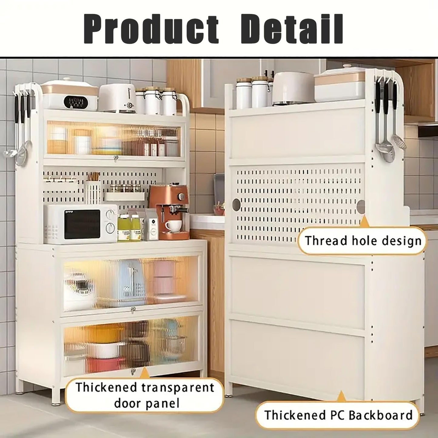Voclym Bakers Rack with Wheels, 5-Tier Coffee Bar with Wheels, Microwave Stand with Storage, Kitchen Shelves for Kitchen Pantry, Storage Room, White