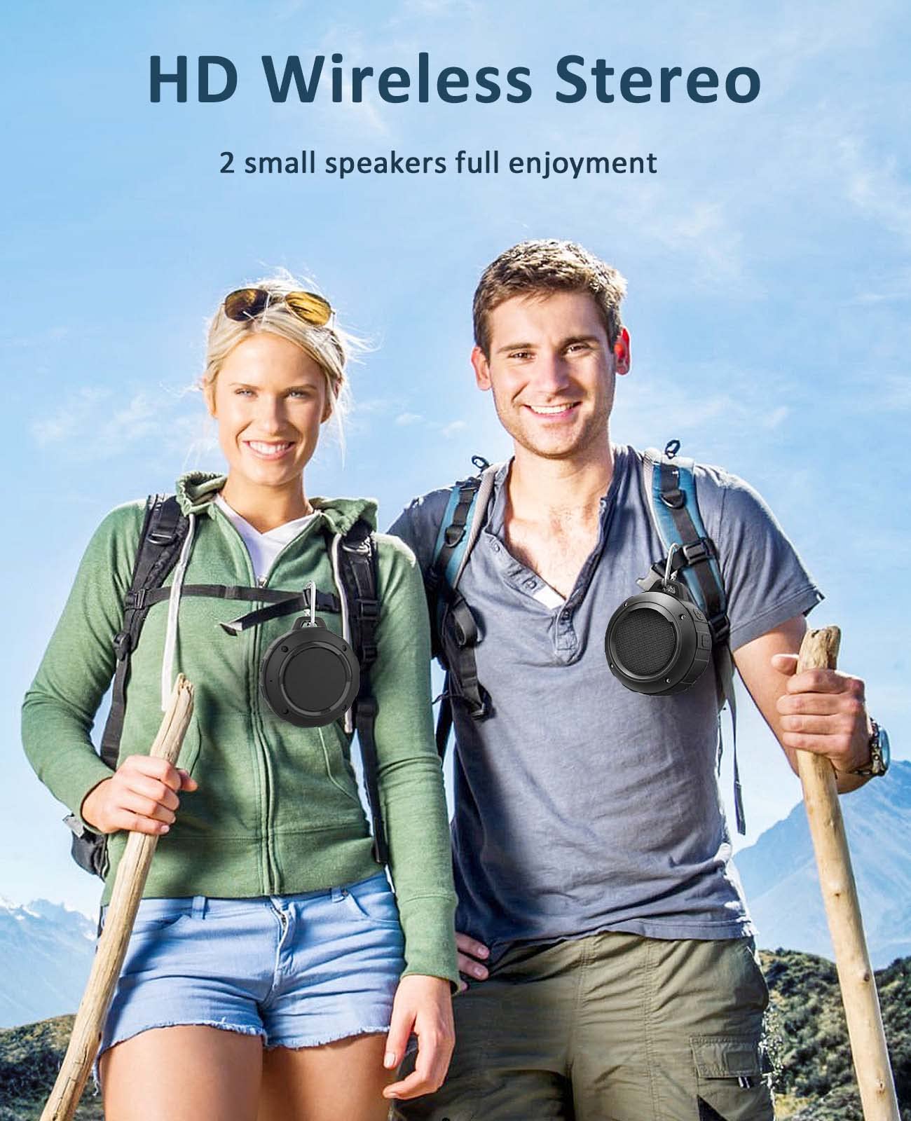 Kunodi Outdoor Waterproof Bluetooth Speaker, Wireless Portable Mini Shower Travel Speaker with Subwoofer, Enhanced Bass, Built in Mic for Sports, Pool, Beach, Hiking, Camping