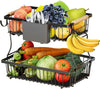 2 Tier Fruit Basket with 4 Banana Hangers and 1 hanging basket, Detachable Fruit Bowl for Kitchen Counter, Large Capacity Fruit Holder Stand Countertop Organizer for Bread Snack Produce Storage