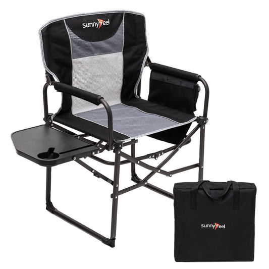 SUNNYFEEL Oversized Camping Directors Chair, Portable Folding Lawn Chairs for Adults Heavy Duty with Side Table,Pocket for Beach, Fishing,Picnic,Concert,Tailgating，Outdoor Foldable Camp Chair