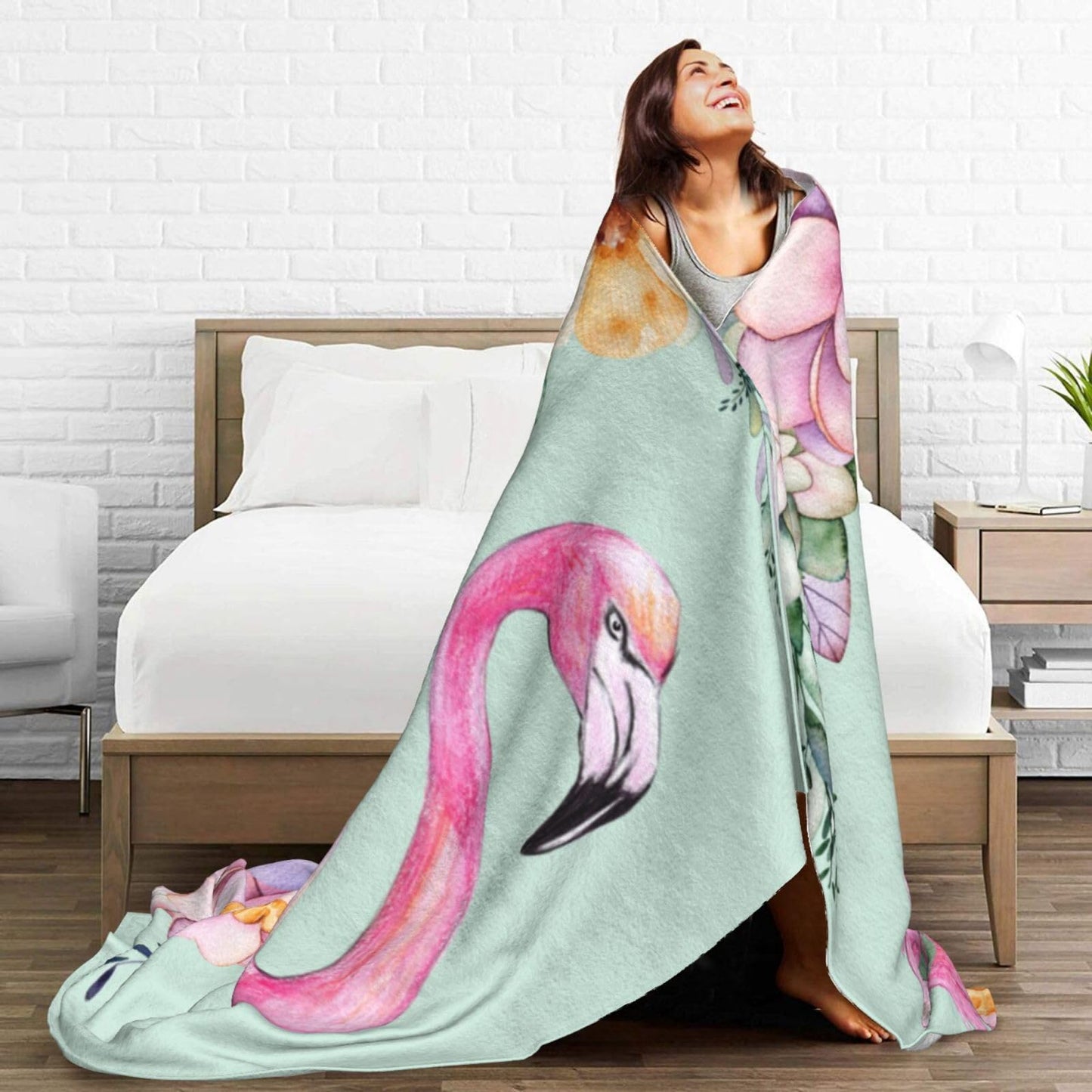 Duduho Pink Flamingo Watercolor Floral Bed Blanket Ultra Soft Throw Blanket All Season Warm Light Weight Cozy Plush Blankets for Home Bedroom Sofa Chair Travel, 50"X40"