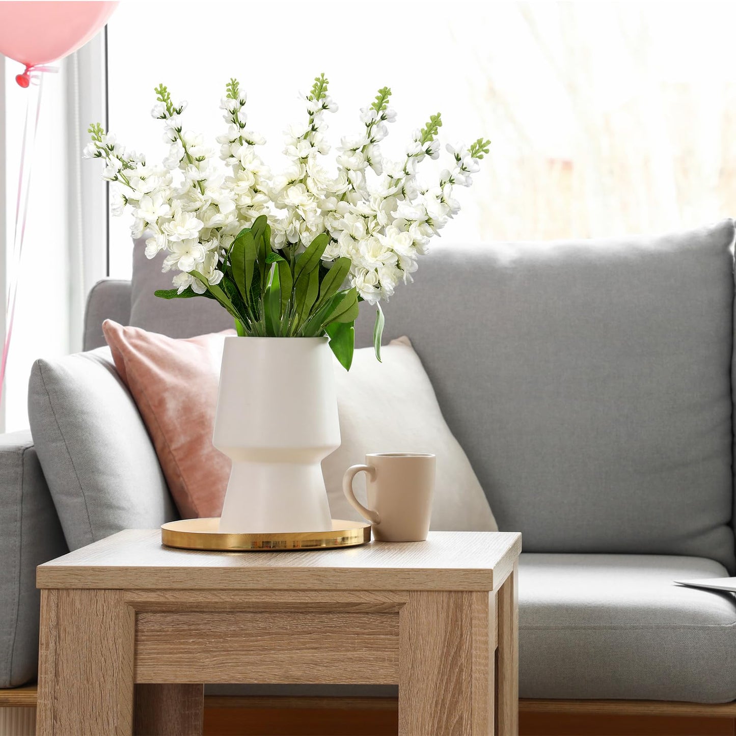 6PCS 36.2 inch Delphinium Artificial Flowers Larkspur Fake Flowers Long Stem Faux Silk Delphinium Flowers Bulk for Tall Vase for Home Wedding Floral Arrangement Centerpiece Table Decorations (White)