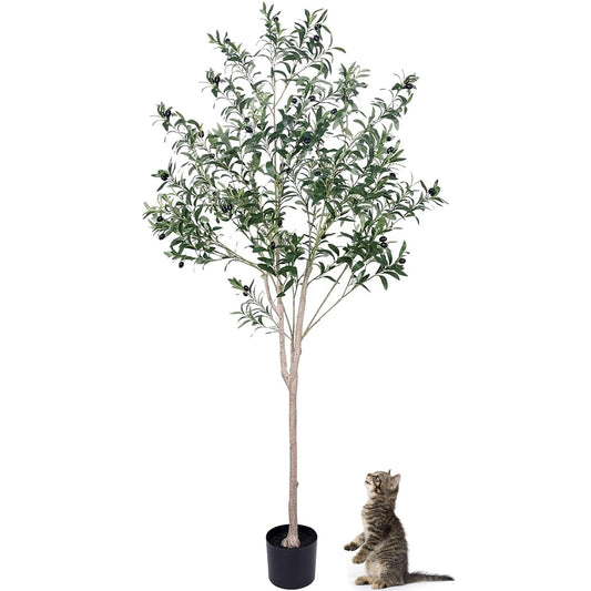 JUSTOYOU Olive Trees Artificial Indoor, 7FT Tall Faux Olive Tree Artificial Plants Potted Tree with Wood Branches and Fruits for Living Room Bedroom Modern Home Decor