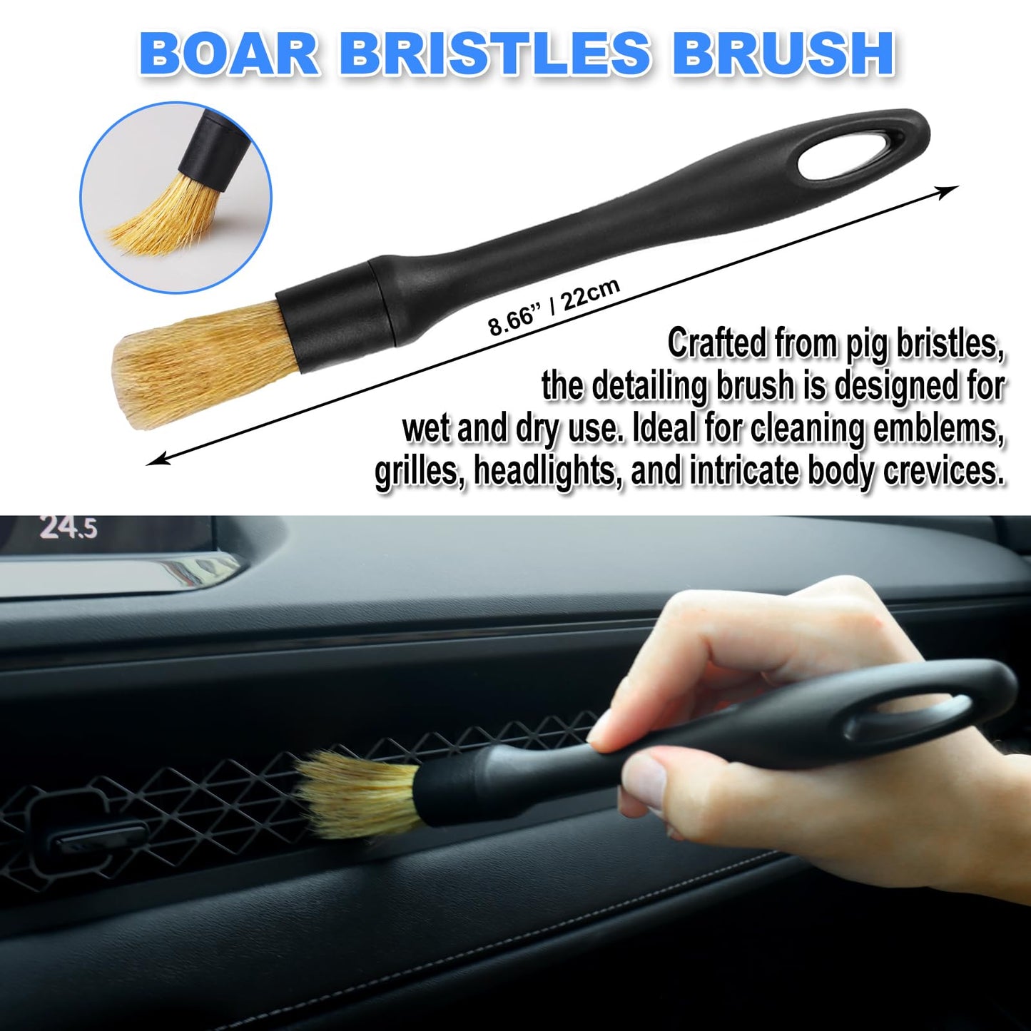 7PCS Car Detailing Brush Set, Ultra Soft Boars Hair Car Interior Detailing Brushes, Car Interior Detailing Kit, Car Cleaning Gel Supplies Kit, Car Dust Brush, Car Accessories for Truck, SUV, Interior