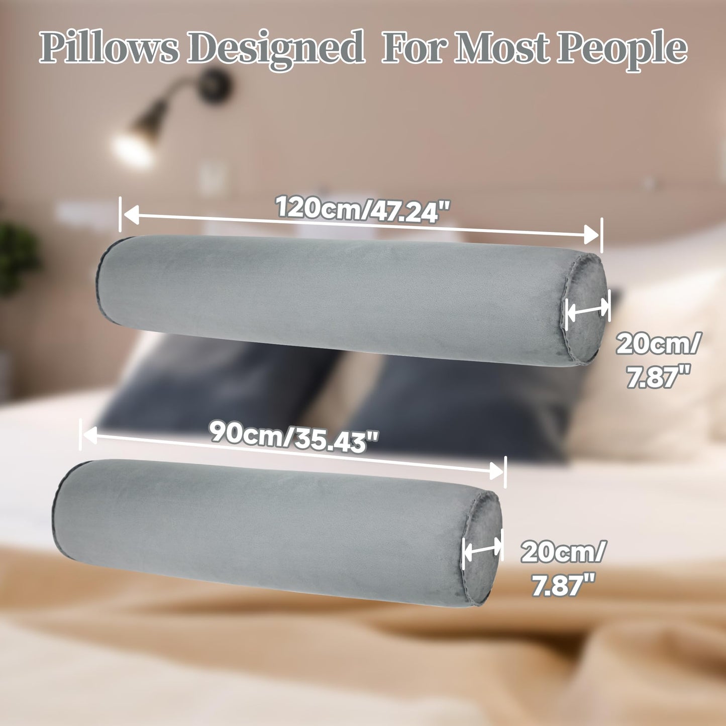 YEEKORO Long Body Pillow for Adults Teenager, Inflatable Full Body Pillow, Multifunctional Side Sleeper Pillows, Round Bolster Pillow for Bed (Grey, 90cm/35.43inch)