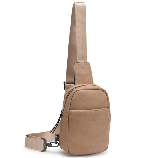 Alldaily Small Sling Bag for Women Crossbody Purse Leather Fashionable Trendy Chest Bag for Travel, Fanny Pack (Beige)